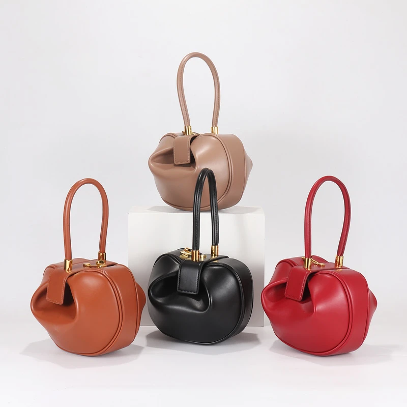 Burminsa Elegant Spherical Cow Genuine Leather Bags Women Small Designer Handbags High Quality Luxury Ladies Tote Bags NEW