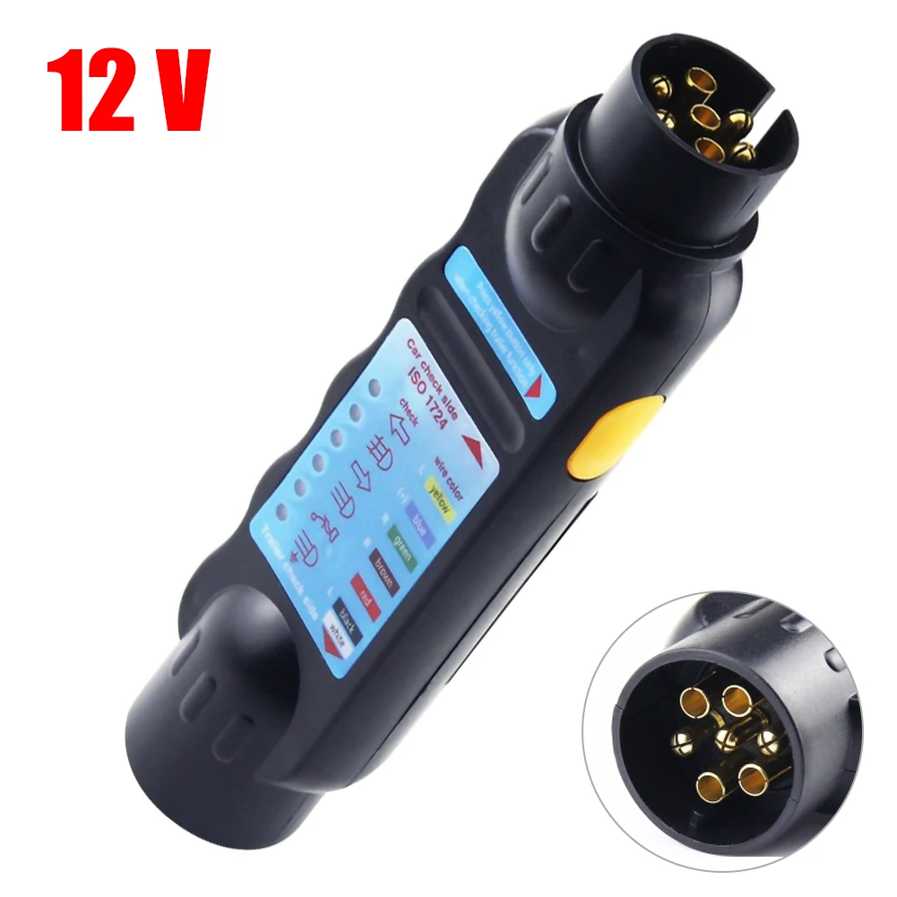 7 Pin Car Truck Trailer Plug Socket Tester Wiring Circuit Light Test Tool Diagnostic Tools Black Adapter Auto Diagnostic Tool