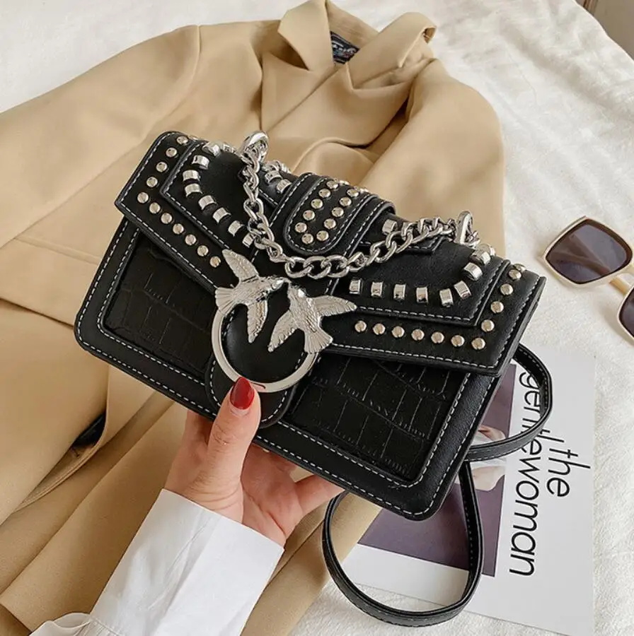 Роскошная кожаная сумка через плечо с каменным узором для женщин модная дамская