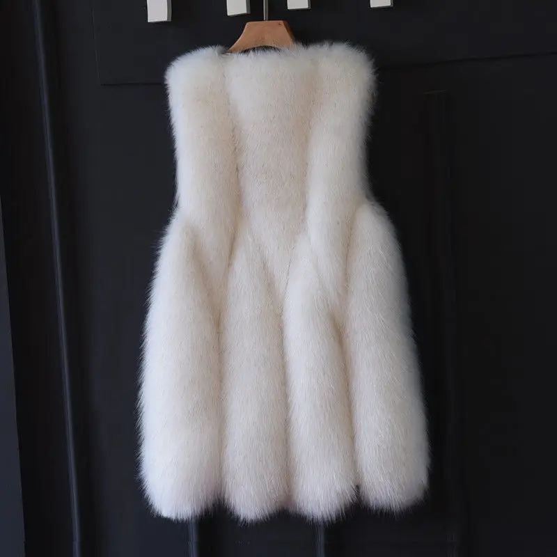 

Women 2021 Autumn Winter Fashion Sleeveless Casual Slim Vest Coat Female Faux Fox Fur Gilet Jacket Ladies Warm Waistcoat E266