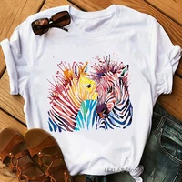 watercolor giraffe zebra elephant dinosaur unicorn animal print t shirt women funny tshirt femme harajuku kawaii clothes t shirt