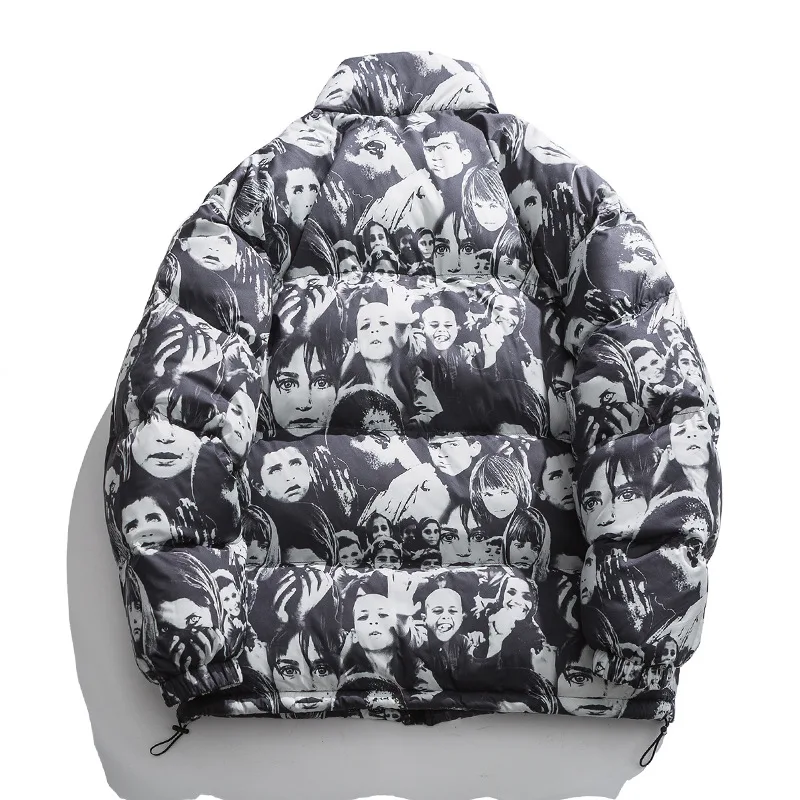 Winter Men Street Hip Hop Down Jacket  2021 Fashion Warm Thicken Digital Printing Parkas Coat jaqueta grossa masculina