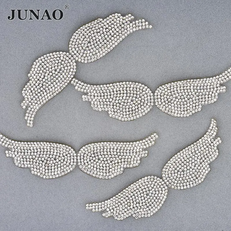 35x120mm Angel Wing JUNAO 75 мм Горячая фиксация прозрачное стекло цветок Стразы патчи Железо на патч кристалл аппликация со стразами мотивы для одежды обувь ремесла - Цвет: 35x120mm Angel Wing