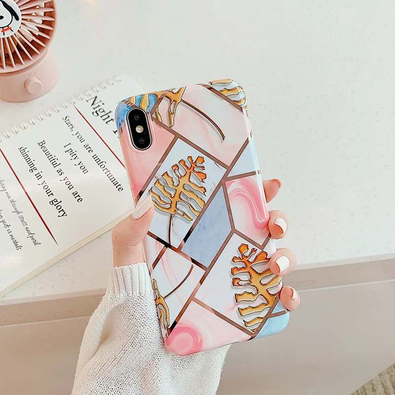 

Plating IMD Leaf Design Case For iPhone 8 Case Soft Phone Shell For iPhone 6 7 8 Plus X XS Max 11 Pro Max Shockproof Bumper Capa