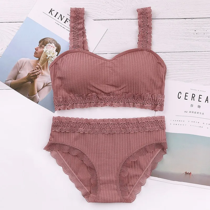 

Women Seamless Bra Set/2PCS Female Comfort Breathable Sexy Lingeries Set Lace Ruffled Bra Panties Underwear Suit