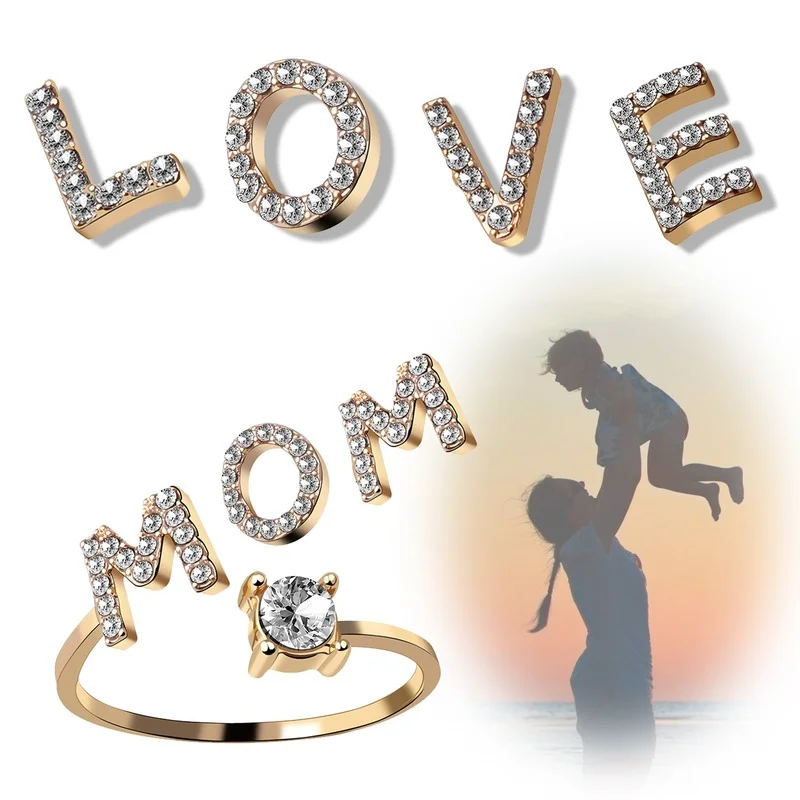 

New Fashion Diamond English Name Alphabet Resizable 26 Letter Rings for Women Trendy Luxury Jewelry Accessories Birthday Gifts