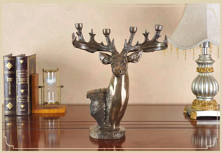 European Retro deer head antlers candlestick decoration candle holder handicraft sculpture living room wedding decoration a2263