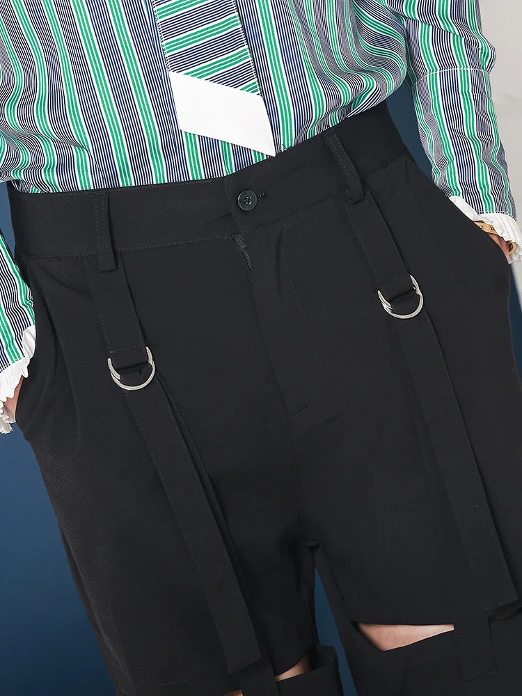 

Free Shipping New fashion casual men's male Original word hole no need Ironing trousers male hair stylist cropped pants slim