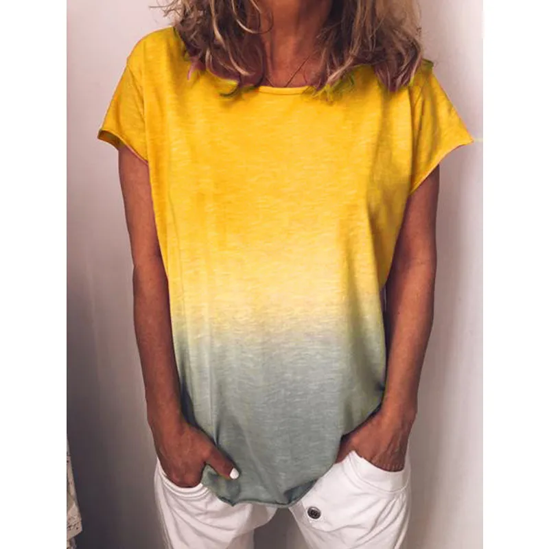 Модная футболка, женские топы, футболки Harajuku, Blusas, летняя женская футболка размера плюс 5XL 4XL, женская одежда с радужным принтом - Цвет: Цвет: желтый
