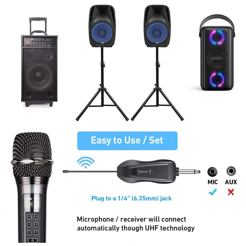 

Wireless Microphone System with Adjustable Echo Volume - UHF Wireless Microphone for Church, Party