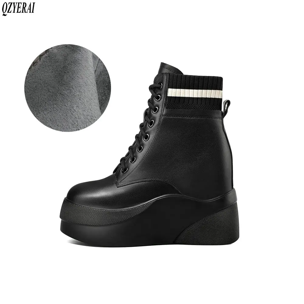 

Новинка; Зимняя обувь; Ботинки из натуральной кожи; Женские ботильоны на толстой теплой меховой подкладке; Зимние ботинки «Челси» из 100% воло...