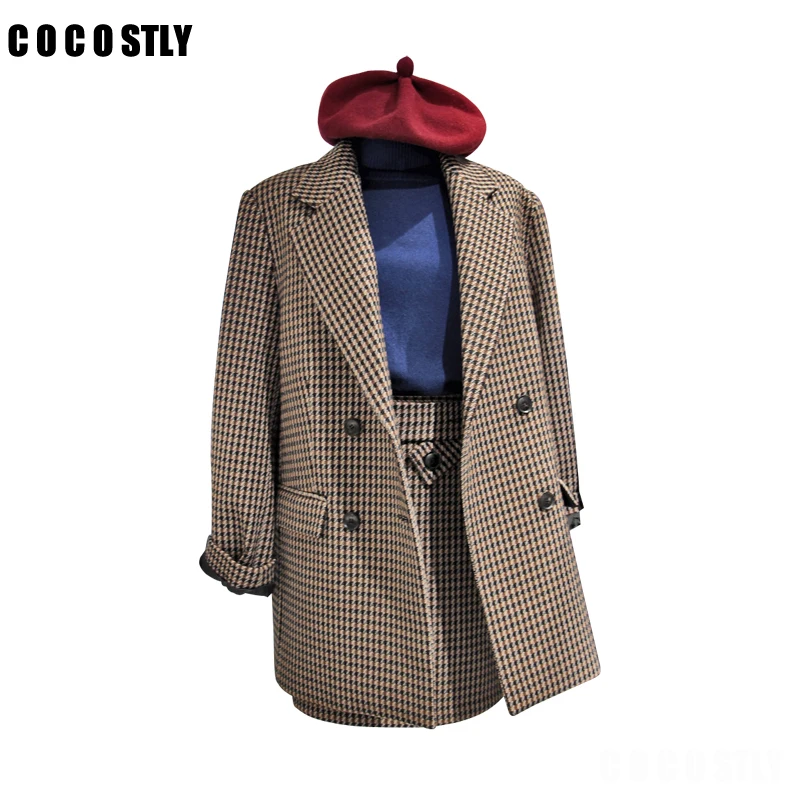 lattice Two Piece Set Women Skirt Set Work Wear Blazer+ Short Skirt Suits Novelty Plaid Professional Office Lady Business 2 Piece Sets - Цвет: lattice