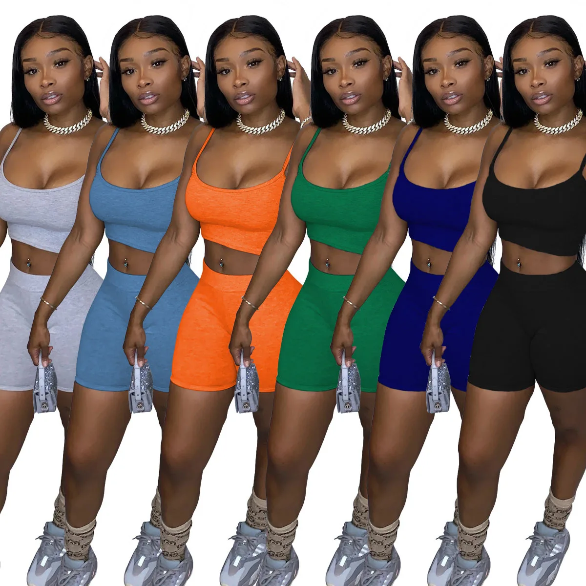 

Chiclover Womens Summer Clothing Sleeveless Biker Shorts 2 Piece Set Sporty Pants Sets Sexy Tracksuit Wholesale Dropshipping