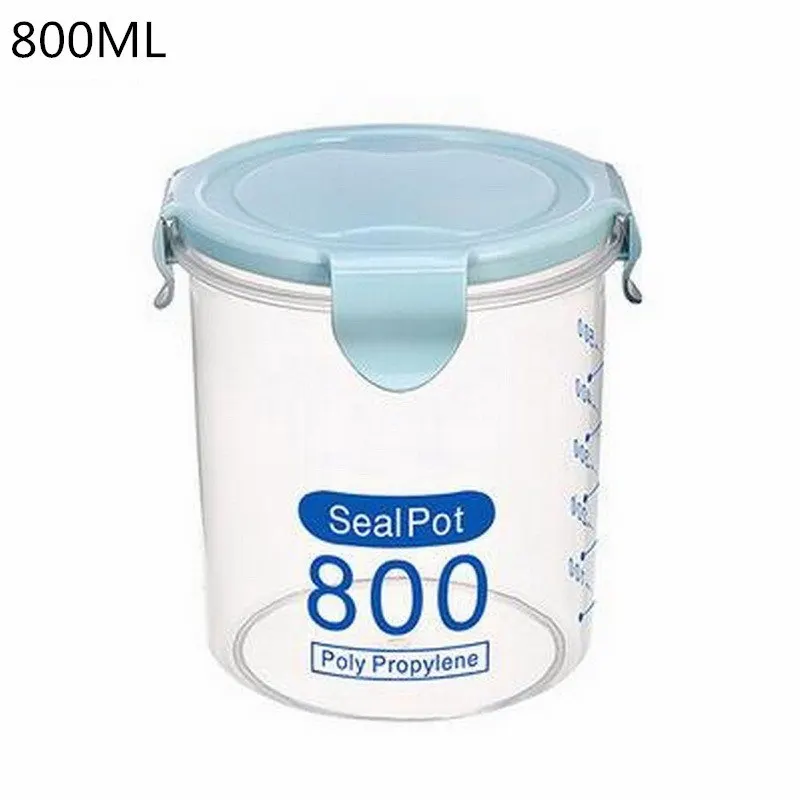 800ml blue FUNIQUE рис бобы Stoarge Jar с крышкой уплотнения 4 решетки Холодильник контейнер для хранения пластиковый кухонный ящик для хранения - Цвет: 800ml blue