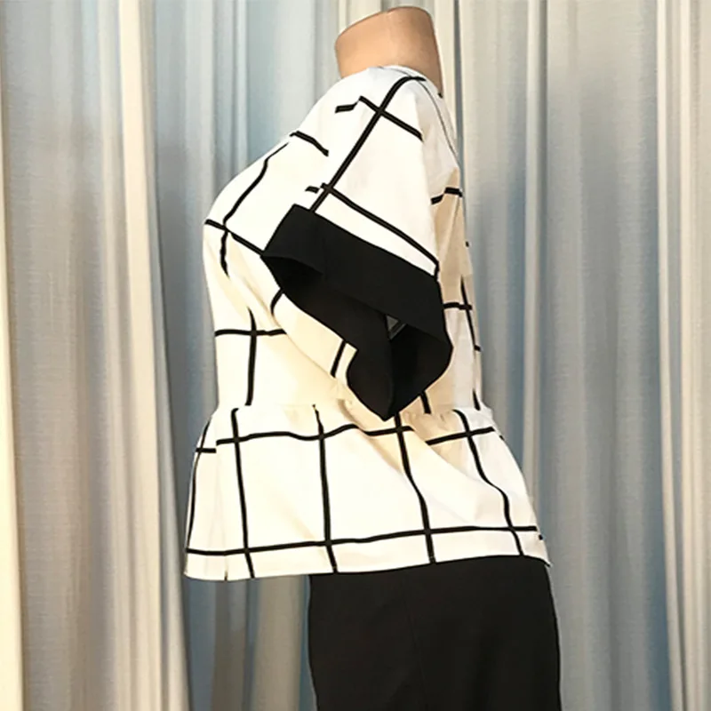 Женский офисный костюм женский комплект одежды клетчатый топ с круглым вырезом и