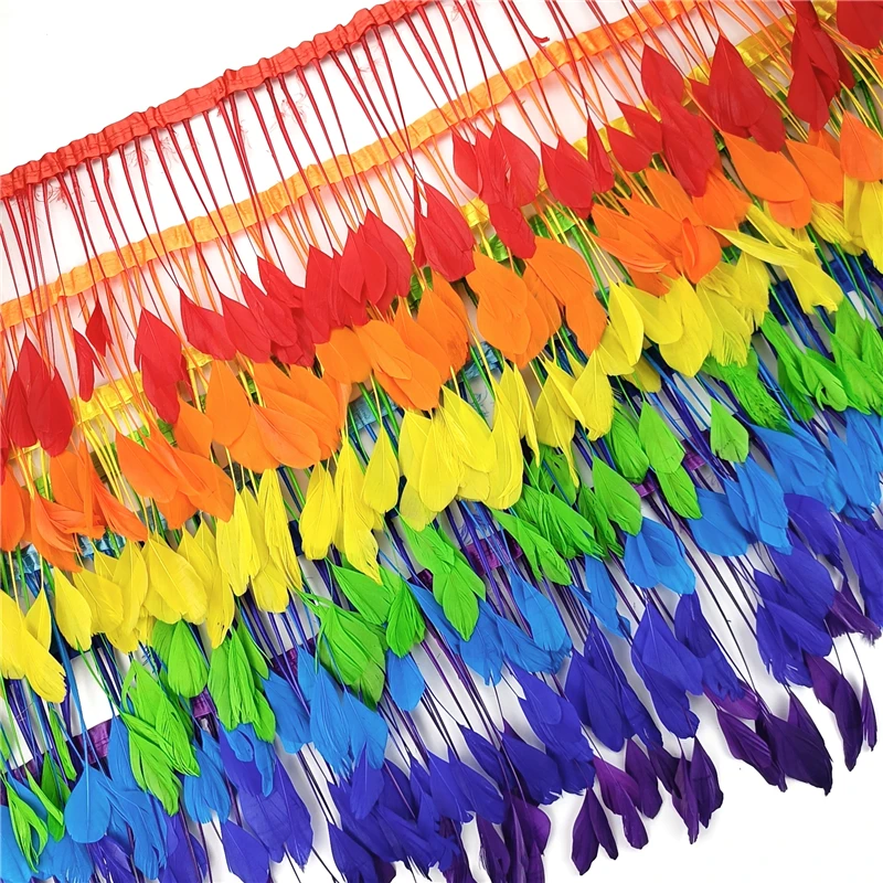 

2Yards Colored Stripped Coque Goose Feather Trims Natural Swan Feathers Fringe Trim Artificial Flowers Accessories Holiday Decor