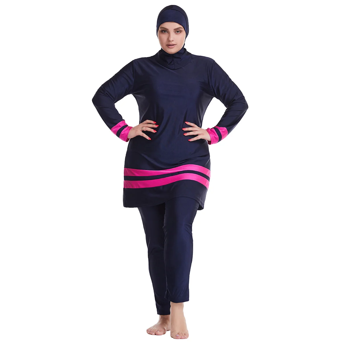 

Full Covered Ladies Muslim Swimsuits Hijab+Long Sleeve+pants 3pcs Islamic Swimwear Plus Size Diving Surfing Swimming Rash Guards