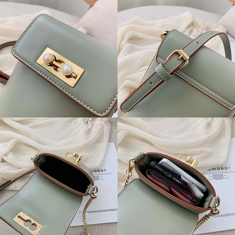Новое ведро Маленькая женская кожаная сумка жемчужный замок 2019 цепь через плечо