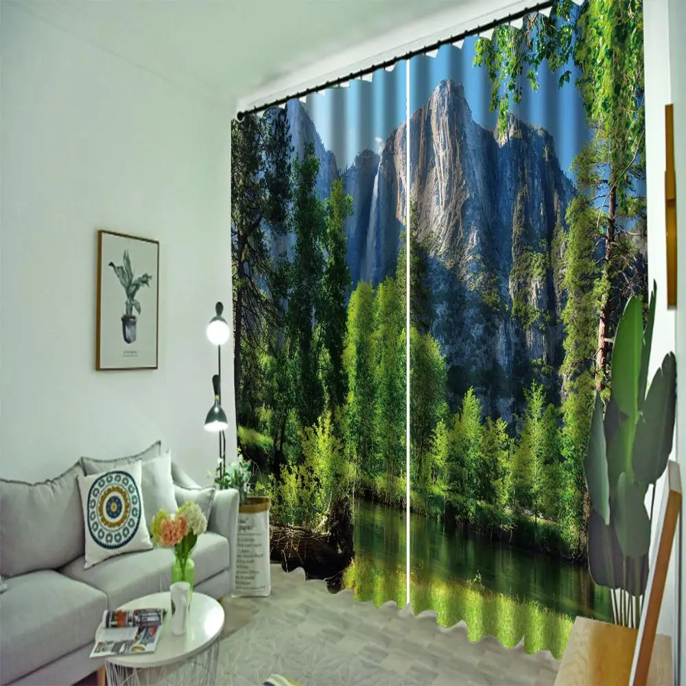 

green scenery curtains Thick shading soundproof windproof curtain Beautiful Photo Fashion Customized 3D Curtains