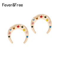 women small stud earrings fashion gold color moon colorful rhinestone crystal korean earring for lover gift aretes de mujer