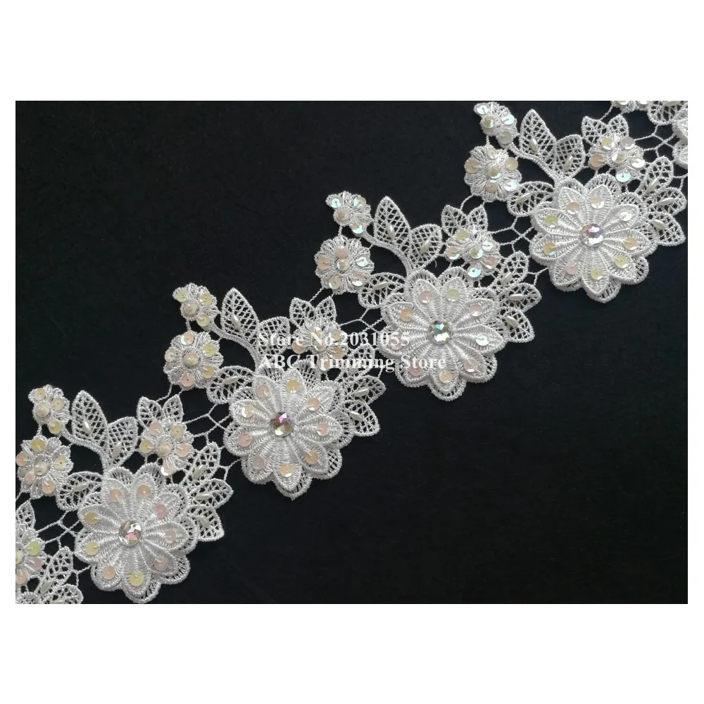 1 ярд x 2 узоры ручной работы слоновой кости/кремовый блесток бисера 2-слойная