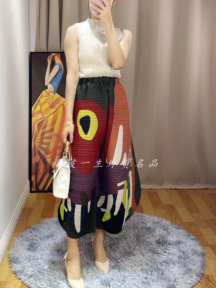 Changpleat 2021 spring summer new printed pants Miyak Pleated Fashion design cropped pants Loose Large Size wide leg pants Tide