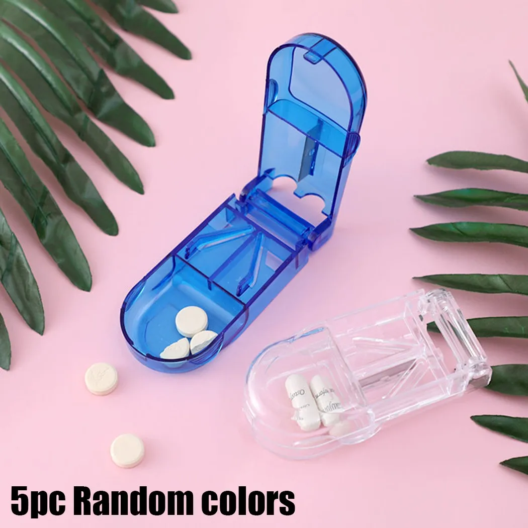 

1pc Portable Storage Box Household Pill Tablet Pill Cutter Splitter Tablet Storage Medicine Drug Dose Box Divider Case 5 Pack