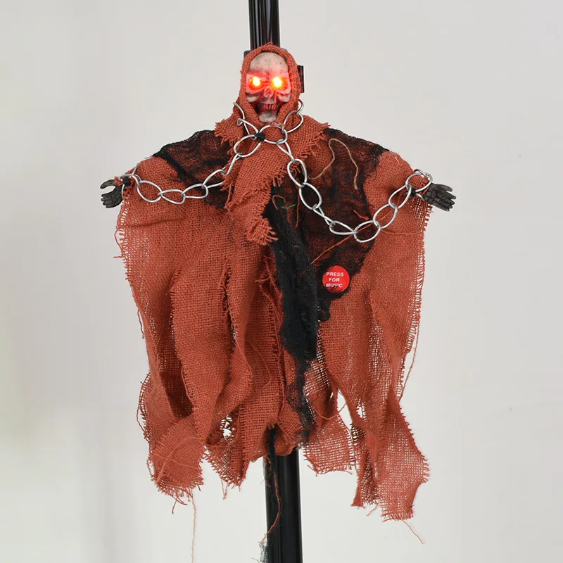 

Железная цепочка на Хэллоуин, подвесной призрак, реквизит на Хэллоуин, украшение для бара, ужасный кулон, призрак с электрическим голосовым ...