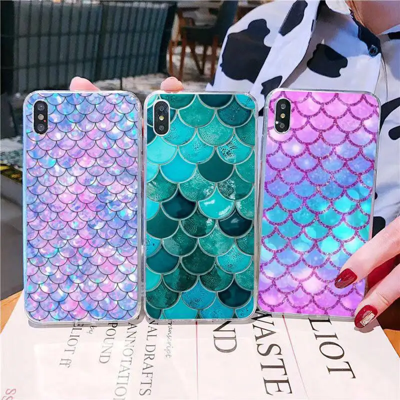 

YNDFCNB Mermaid Fish Scale Phone Case for iPhone 11 12 13 mini pro XS MAX 8 7 6 6S Plus X 5S SE 2020 XR cover