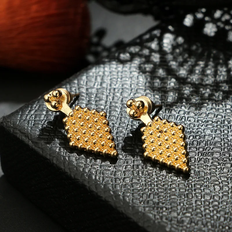 

Korean small polka dot geometric Stud Earrings For Women Gold diamond-shaped triangle OL earrings