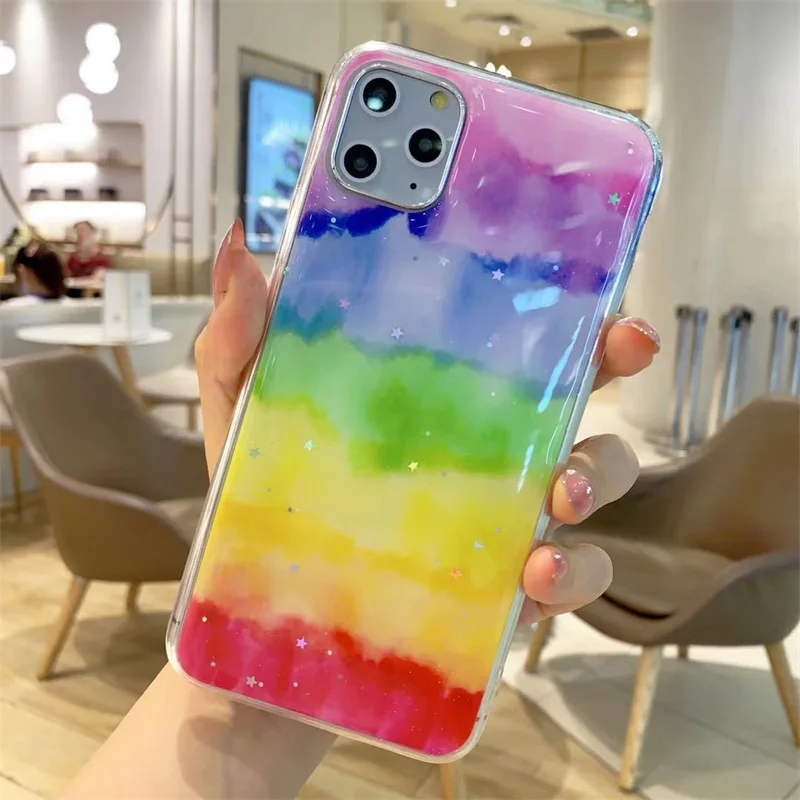 

Silicon Cases For iPhone 12 Pro Max Case On iPhone 12 12 Pro 12 Mini Shell Rainbow Painted Pattern Cover Fundas Capa ShockProof