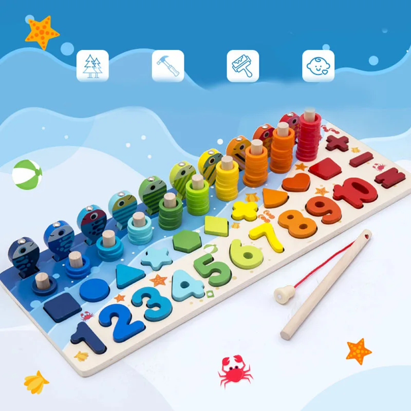 

Montessori Wooden Toys Geometric Shape Cognition Multifunction Counting Board Kids Math Toys Early Educational Toys for Children
