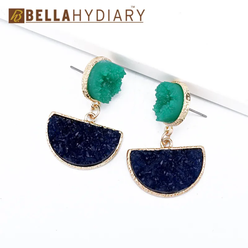 16 Bijoux необычные серьги из смолы Druzy, большие геометрические Висячие серьги для женщин, ювелирное изделие, массивные серьги Mujer Moda Ohrringe - Окраска металла: 16