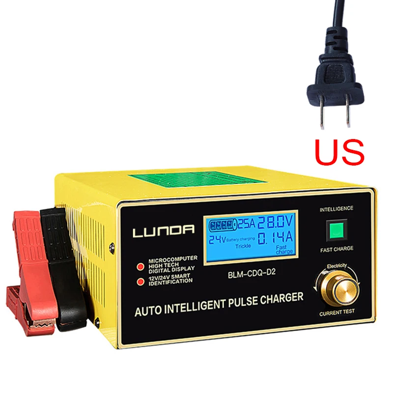 US Ру 600W автоматический Смарт 12V 24V автомобиль Батарея Зарядное устройство Английский ЖК-дисплей Дисплей авто ремонт импульса Функция для AGM гель мокрый свинцово-кислотные сухая - Цвет: US
