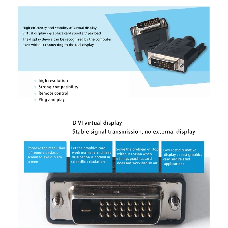 

2Pcs DVI Virtual Display Adapter DVI EDID Dummy Plug Emulator Headless Ghost Connector 1920X1080@60Hz DVI Adapter