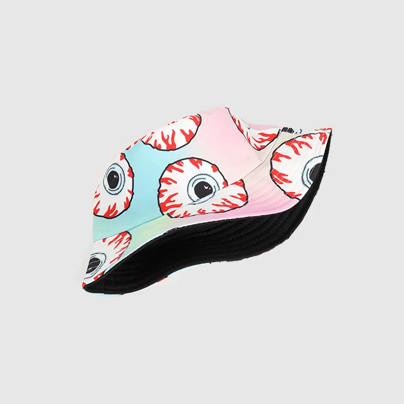 

Cartoon Women's Fisherman's Hat Cute Big Eyes Printed Bucket Cap Cotton Japanese Style Double Side Sun Cap Girl Fisherman's Hats