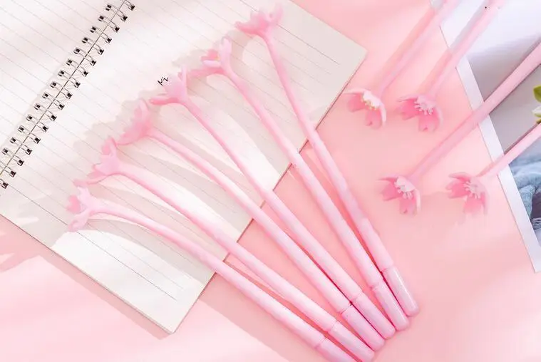 1 Piece Lytwtw's Silicone Pink Creative Cute Cherry Blossoms Flower Stationery Office School Supplies Gift Simulation Gel Pens