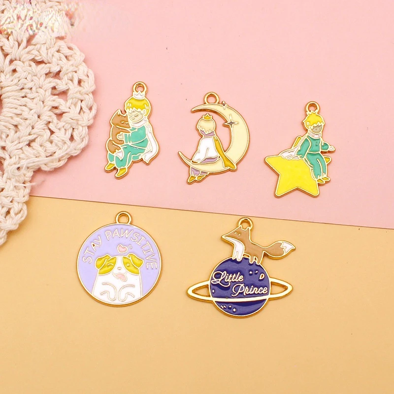

10Pcs/lot Cartoon Planet Moon Prince Fox Enamel Charms for Jewelry Making Alloy Charm DIY Pendants Earrings Necklace Accessories