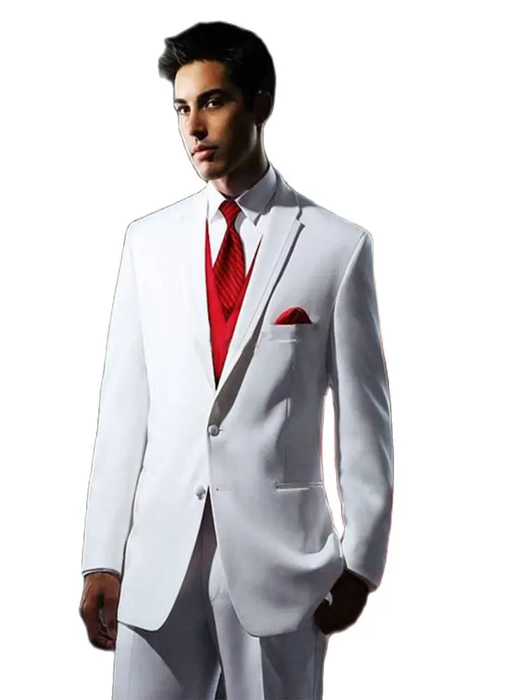 

Костюм свадебный мужской из трех предметов, белый пиджак, брюки, жилет, галстук, жакет на 2 пуговицах, приталенный силуэт, Блейзер, брюки для выпускного вечера