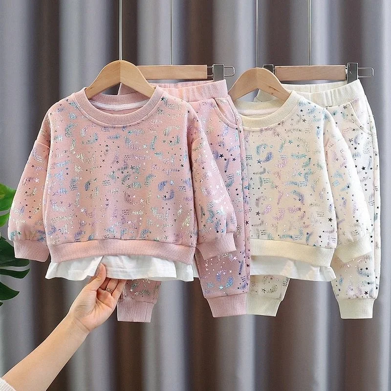 

3Colors 2021 New Girls Boys Clothing Set Sequined Sweaters+long Pants Baby Kids Casual Suits Spring Autumn Clothes Children Wear