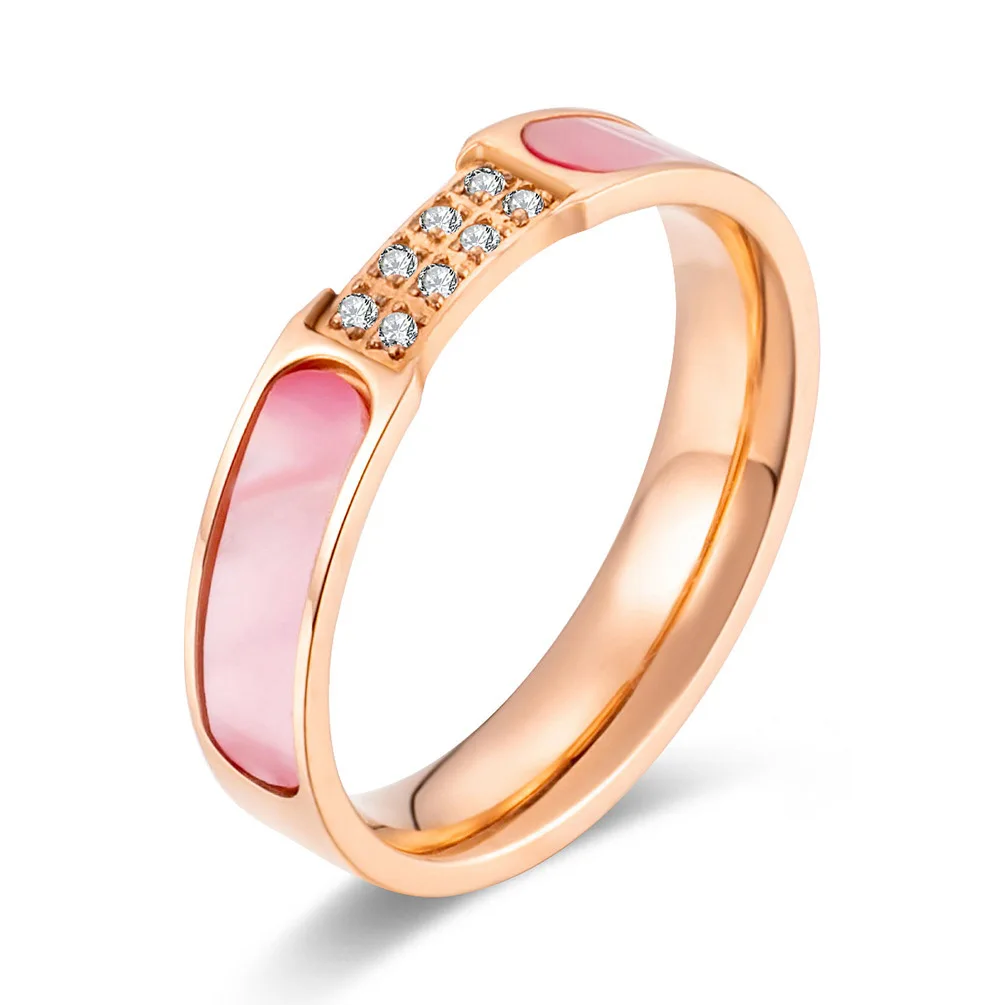 

Stainless Steel Womens Rings Shell Zircon Pink Simple Trendy For Wife Lovers Couple Girlfriend Jewelry Creativity Gift Wholesale