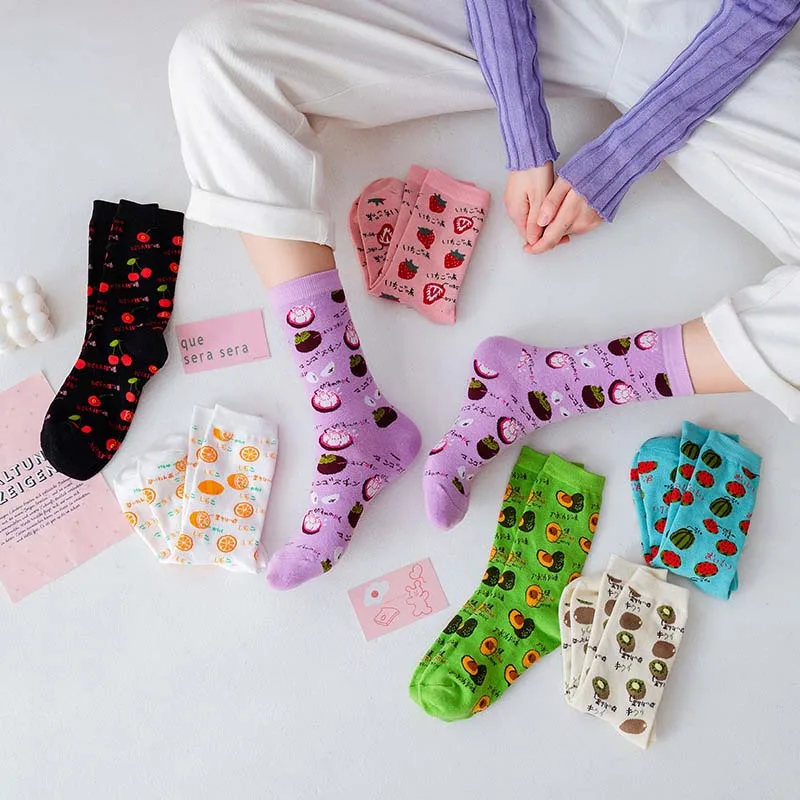 

Korean Style Color Fruit Funny Socks Women Cute Kiwi Fruit Lemon Watermelon Avocado Socks Street Unisex Sokken Calcetines Mujer