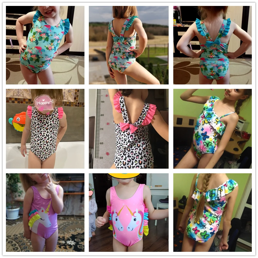 

2~10Year Toddler Baby Girls Swimwear New 2021 Girls Swimwear flamingo print Children Swimwear one piece Kids Beach wear-ST246