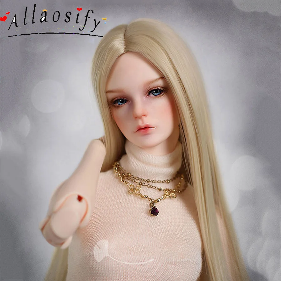 Allaosify синтетические волосы Длинные прямые BJD парик для кукол серебристо-серый
