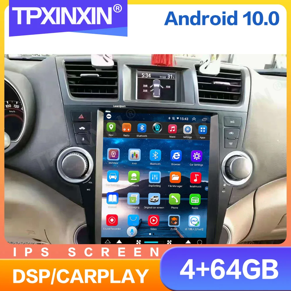 Автомобильный радиоприемник Tesla IPS экран 12 1 дюйма Android 10 для Toyota Highlander 2007 - 2013