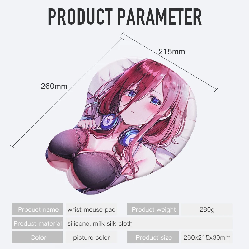 

Sovawin Sexy Mouse Pad For The Quintessential Quintuplets Nakano Anime 3D Breast Mousepad Wrist Rest Silicone Creative Mouse Mat