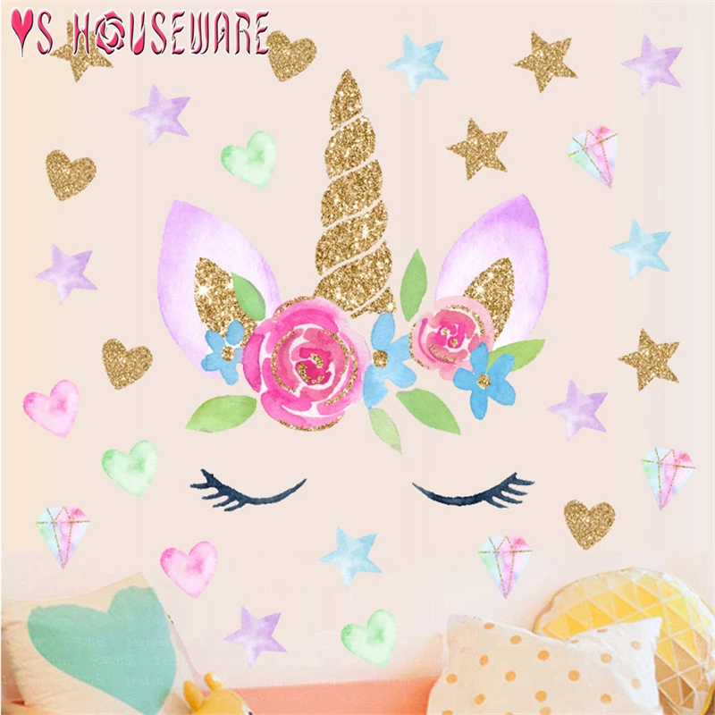 3D Красочные Цветочные животные Единорог наклейки на стену для девочек малышей