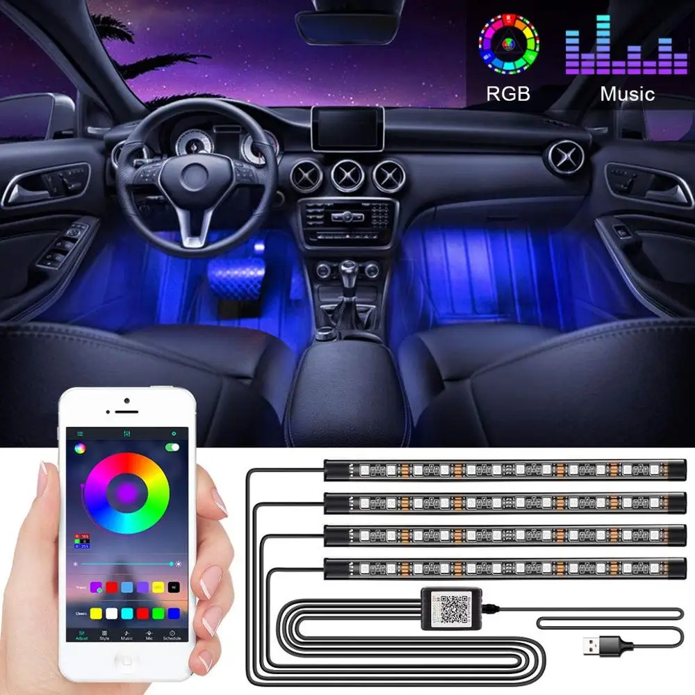 

Car Decoration Light Interior Atmosphere Light RGB LED Strip Light With USB Wireless Remote Music Control Multiple Modes