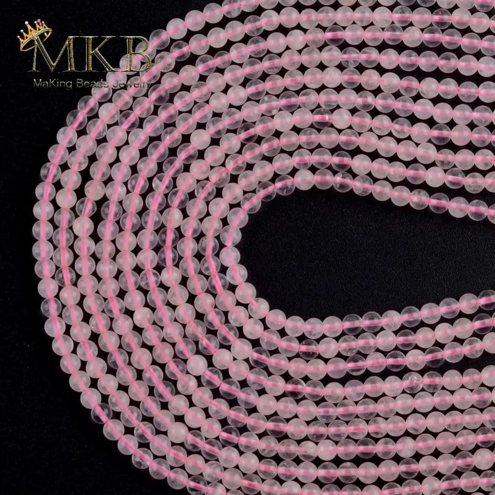 

3mm Natural Stone Rose Pink Quartz Crystal Round Beads Space Loose Beads For Jewelry Making Diy Bracelet Jewellery Strand 15”