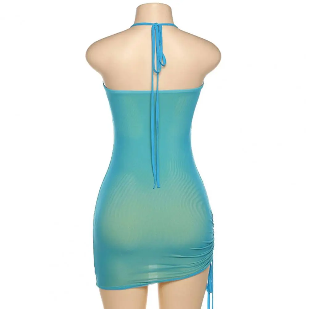 

2021 Summer Halter Dress Women Sexy Drawstring Low Cute Sleeveless Dress for Women Club Party Dress Bodycon Mini Dress Vestidos
